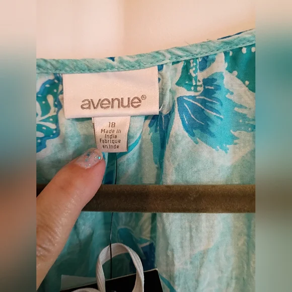 Avenue Size 18 Floral Blue Dress. Cute Ruffle Detail And Tie With Tassel's. - Picture 2 of 12